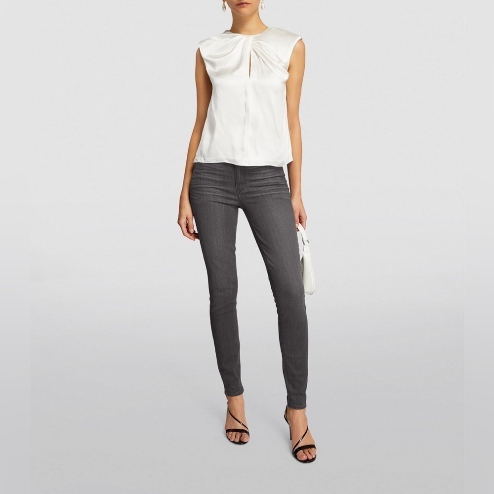 NWT PAIGE ultra high rise Hoxton Ankle Raw Hem Smokey Charcoal Black denim w 24
